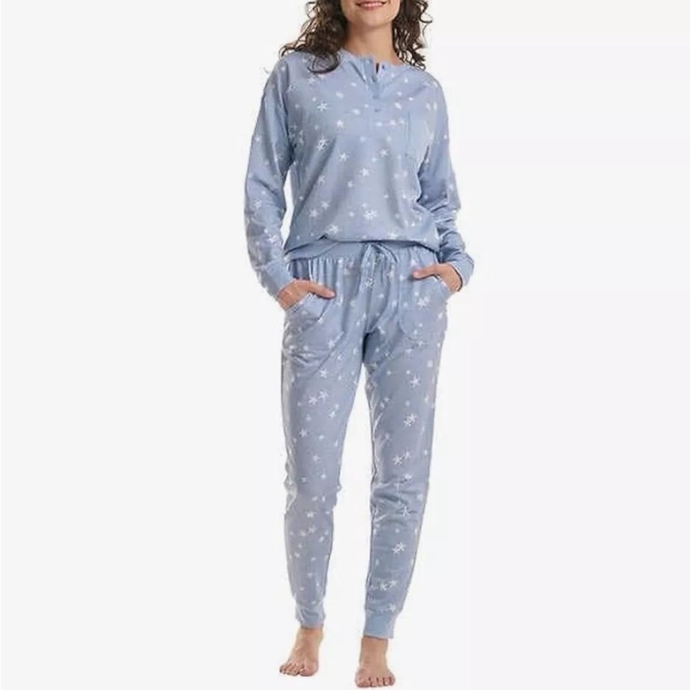 Splendid 2 Piece Lounge Set long sleeve Top Jogger Pants Blue Stars medium